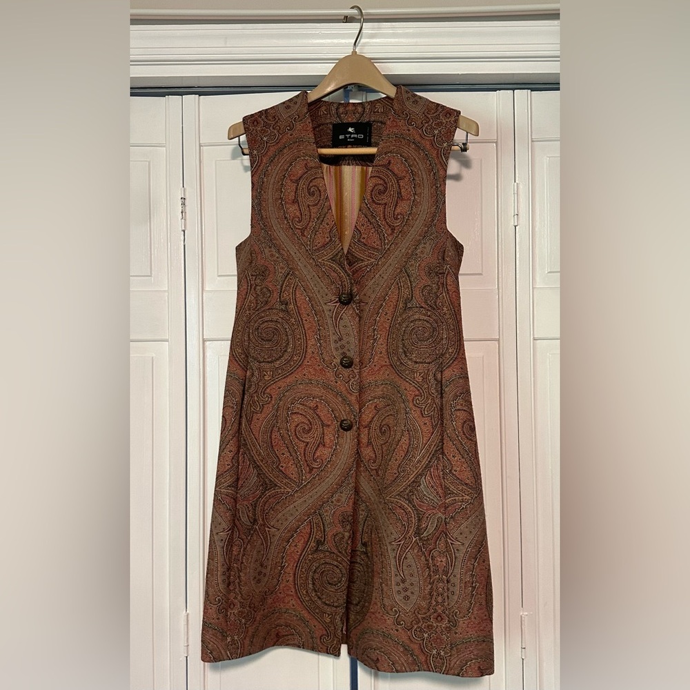 ETRO Milano RARE Paisley Vest Long Wool Silk 42 Made in Italy Gilet Waistcoat